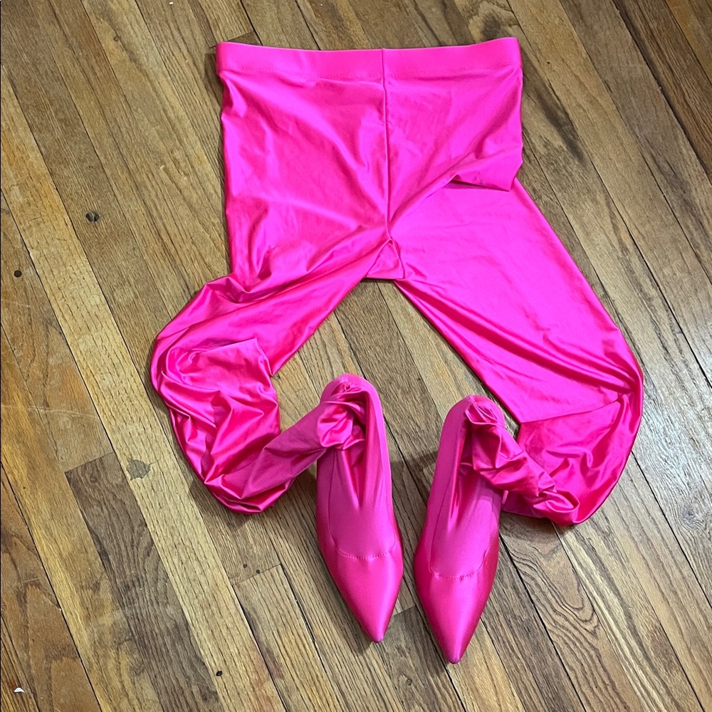 Hot Pink Stretch Satin pointy stiletto Boot leggings size 11
